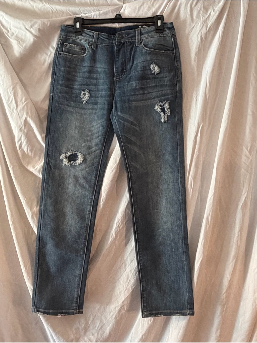 Buffalo David Bitton Womens Skinny Fit Sz 16 Max Distressed Ripped Straight Leg